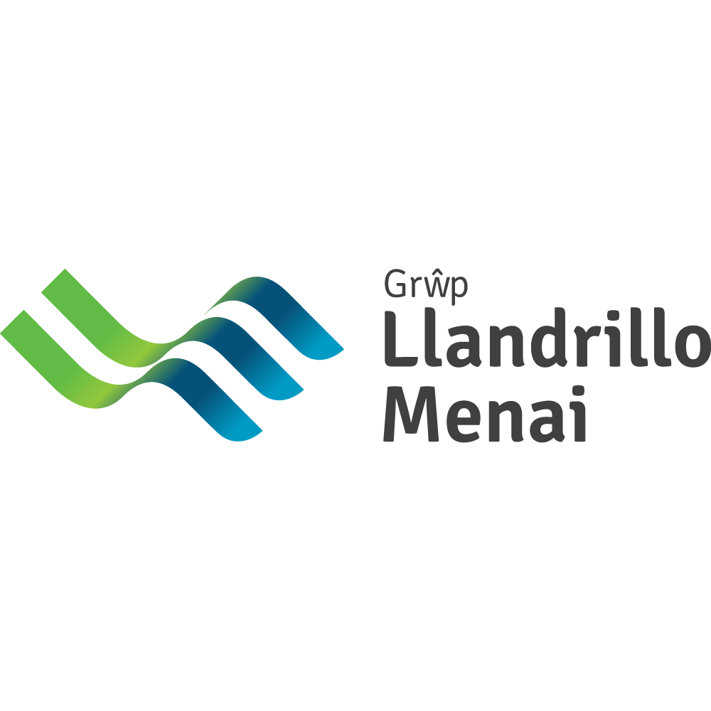 Grŵp Llandrillo Menai logo with green and blue wave design next to the organization name in bold, modern text.